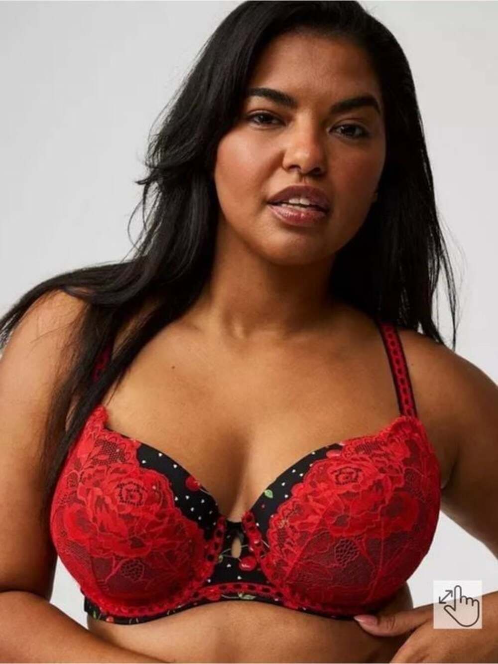 Torrid Black Cherry Print Red Rose Lace Push-Up Bra Size 44D